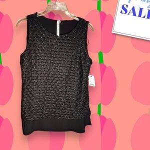 NY Collection Macy's Black Sparkle Sleeveless Blouse Ladies Small NWT Classic